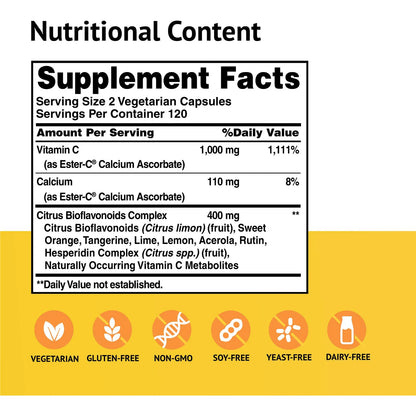 Ester C Con Bioflavonoides Citricos 500 Mg 30 Tabletas Vitamina C No Acida