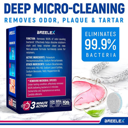 Tabletas Limpiadoras Dentaduras Breelex 120 Unidades Elimina Manchas Y Bacterias