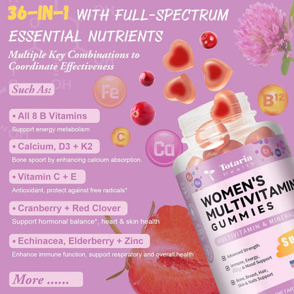 Multivitaminico Femenino En Gomitas Vitaminas A D C E Biotina Acido Folico Vegano Sin Azucar