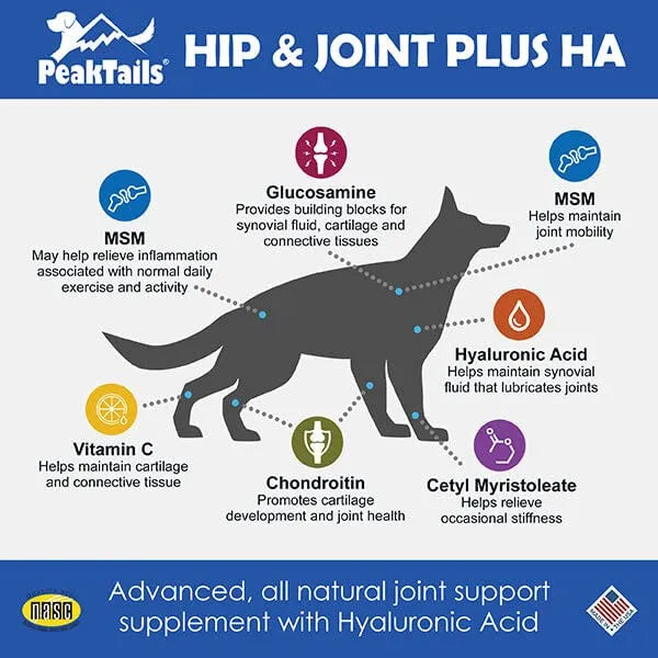 PeakTails Hip Joint Plus HA Para Perros 90 Tabletas Salud Articular Glucosamina MSM