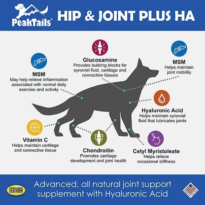 PeakTails Hip Joint Plus HA Para Perros 90 Tabletas Salud Articular Glucosamina MSM