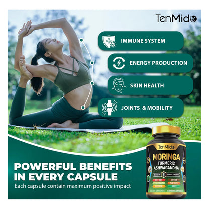 Suplemento Moringa Oleifera 10 En 1 Con Cúrcuma Y Ashwagandha Energía Y Salud
