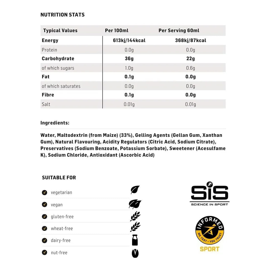 Gel Energético Isotónico Sis Tropical X6 Und Carbohidratos Rápidos Sin Azúcar