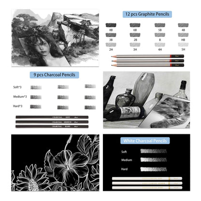 Kit De Dibujo Profesional 73 Piezas Con Lápices Grafito Carboncillo Y Más