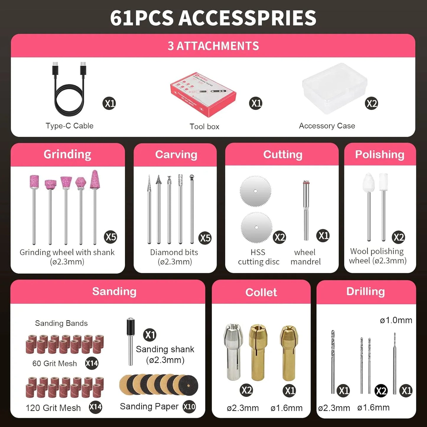 Kit De Herramientas Rotativas Multiusos 5 Velocidades 55 Piezas Inalámbrico Recargable