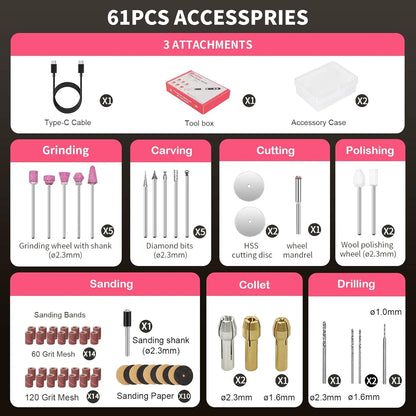 Kit De Herramientas Rotativas Multiusos 5 Velocidades 55 Piezas Inalámbrico Recargable