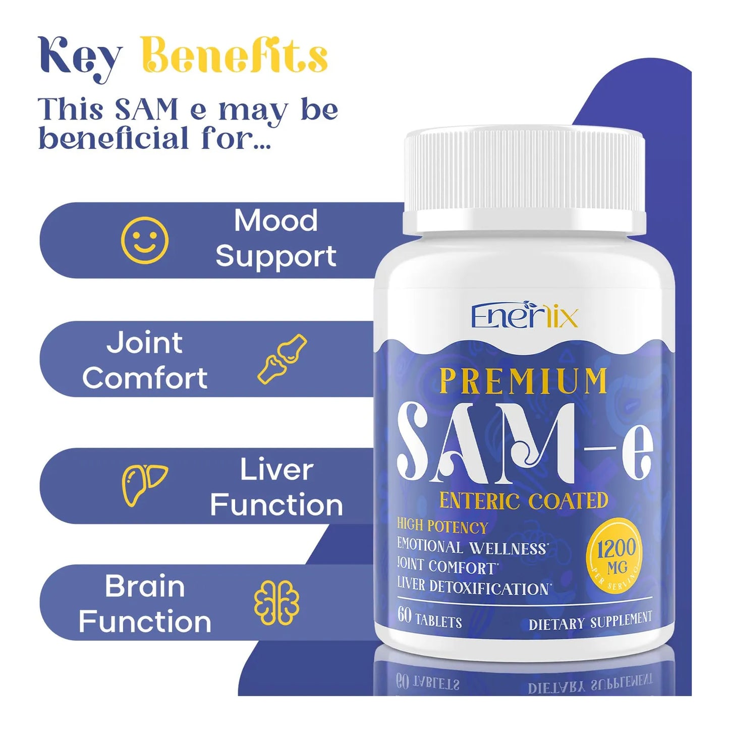 Suplemento SAM E 1200 Mg Para Cerebro Animo Articulaciones E Higado 60 Tabletas
