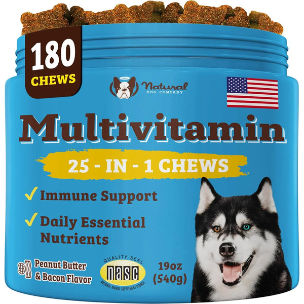 Masticables Naturales Multivitamínicos Para Perros 180 Piezas Sabor Mantequilla De Maní Y Tocino