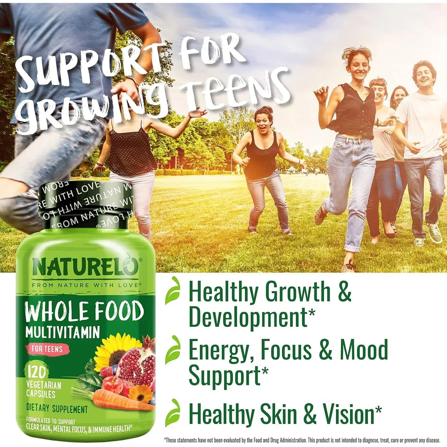 Multivitaminico Para Adolescentes Naturelo Con Vitaminas Y Minerales 120 Tabletas