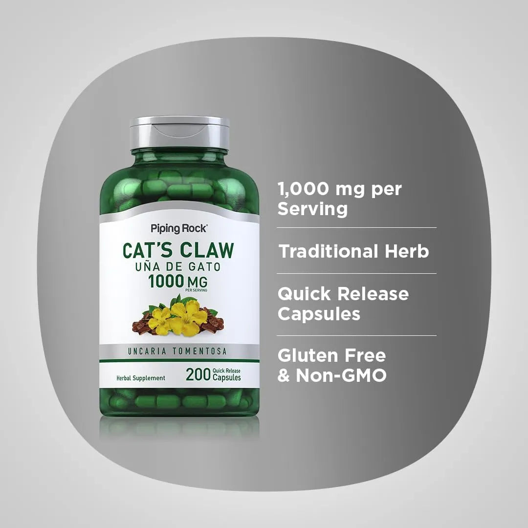 Capsulas De Garra De Gato 1000 Mg 200 Unidades Suplemento Natural Sin Gluten
