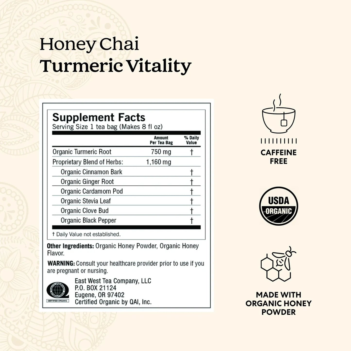 Té Orgánico Vitalidad Miel Chai Cúrcuma 96 Bolsas - Salud Y Bienestar