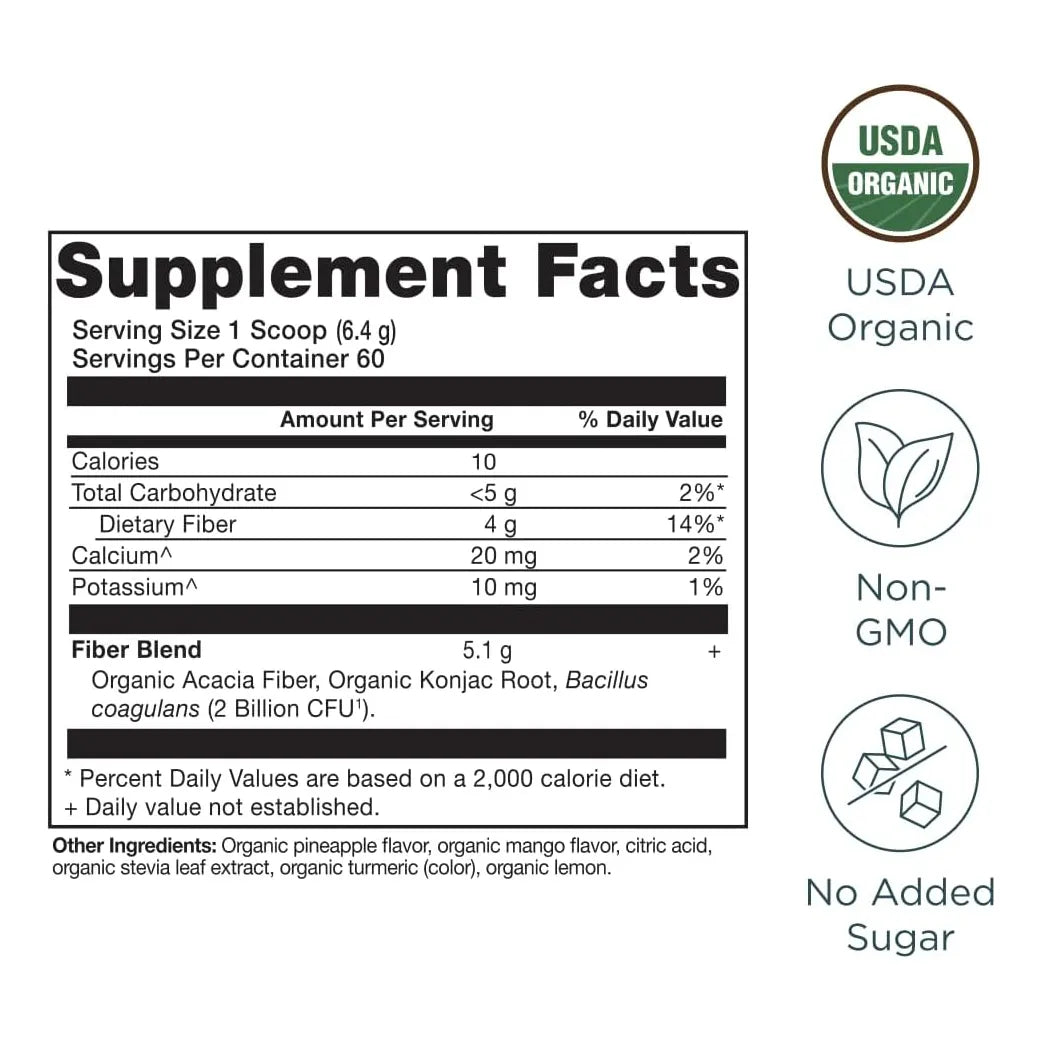 Polvo De Fibra Organica Sabor Mango Piña 382g Salud Digestiva