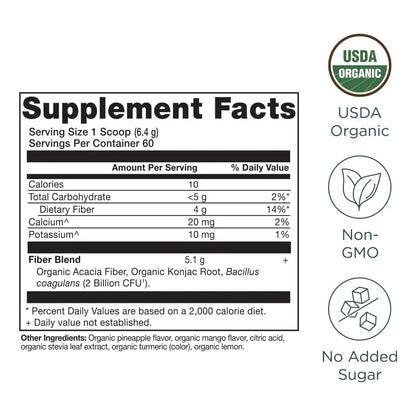 Polvo De Fibra Organica Sabor Mango Piña 382g Salud Digestiva