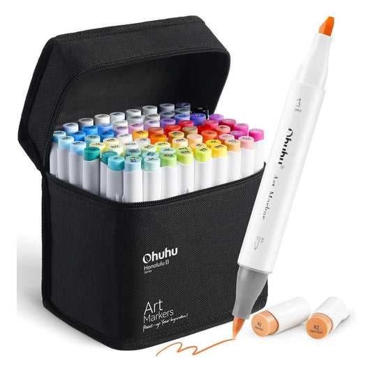 Marcadores Ohuhuhu 72 Colores Punta Pincel Y Cincel Tinta Alcohol Profesional