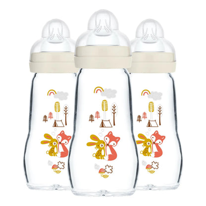 Biberones De Vidrio MAM Feel Good 9 Oz Flujo Medio Pack De 3 Unidades