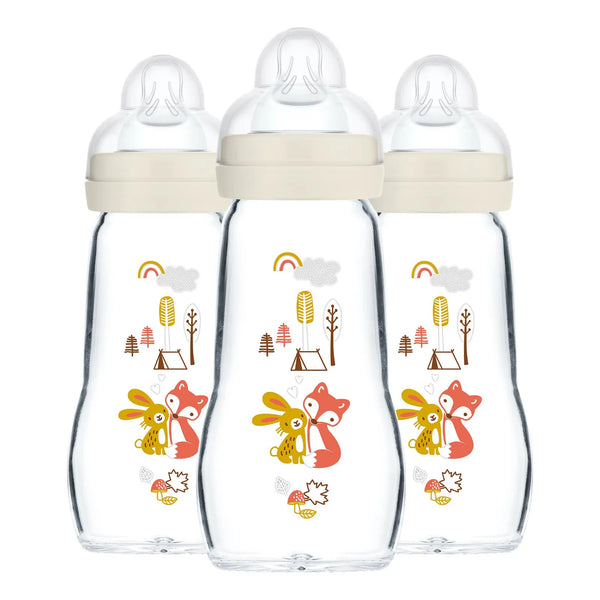 Biberones De Vidrio MAM Feel Good 9 Oz Flujo Medio Pack De 3 Unidades