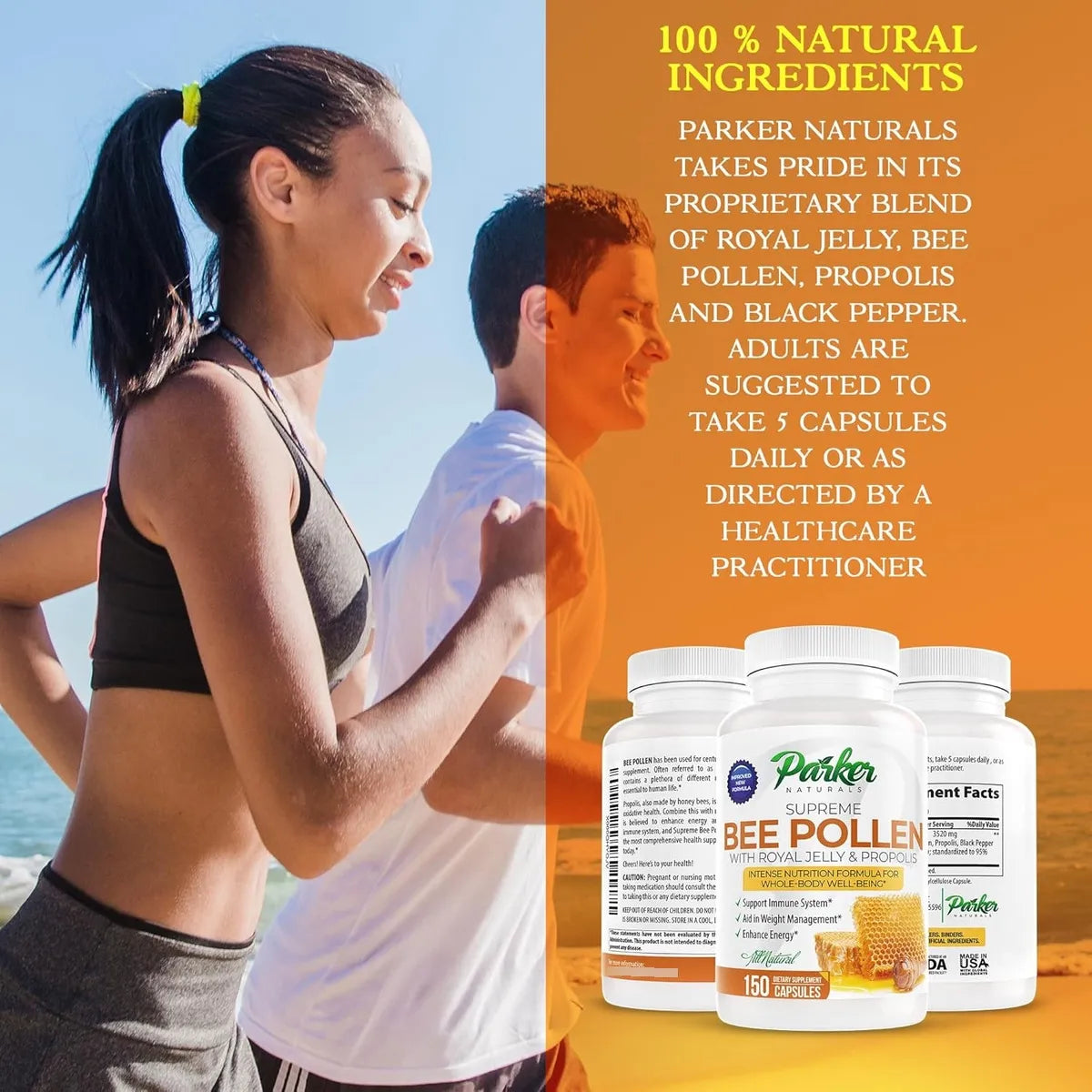 Cápsulas De Polen De Abeja 3520 Mg Con Jalea Real Y Propóleo Supreme Bee Suplemento Natural 150 Unidades