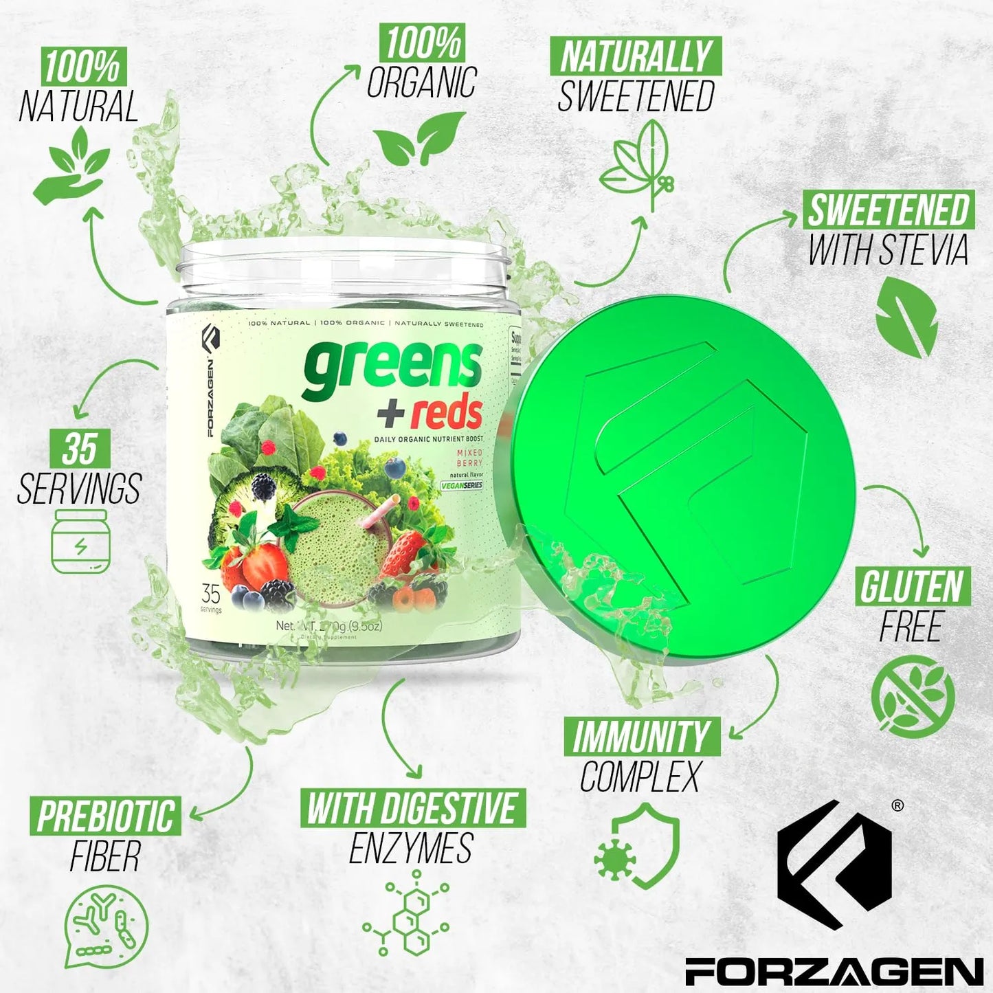 Superalimento En Polvo Orgánico De Verduras Y Frutos Rojos 35 Porciones