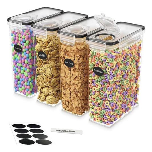 Recipientes Hermeticos Para Cereales Alimentos Sin BPA 4 Unidades Con Etiquetas Y Marcador