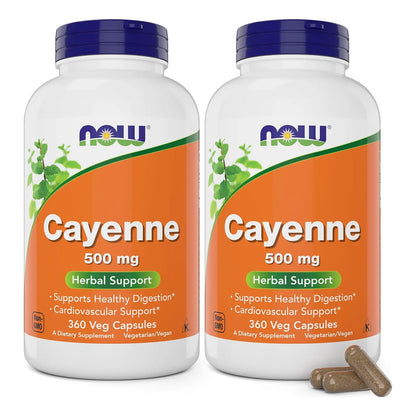 Cayena 500 Mg 360 Cápsulas Vegetales Paquete Doble NOW