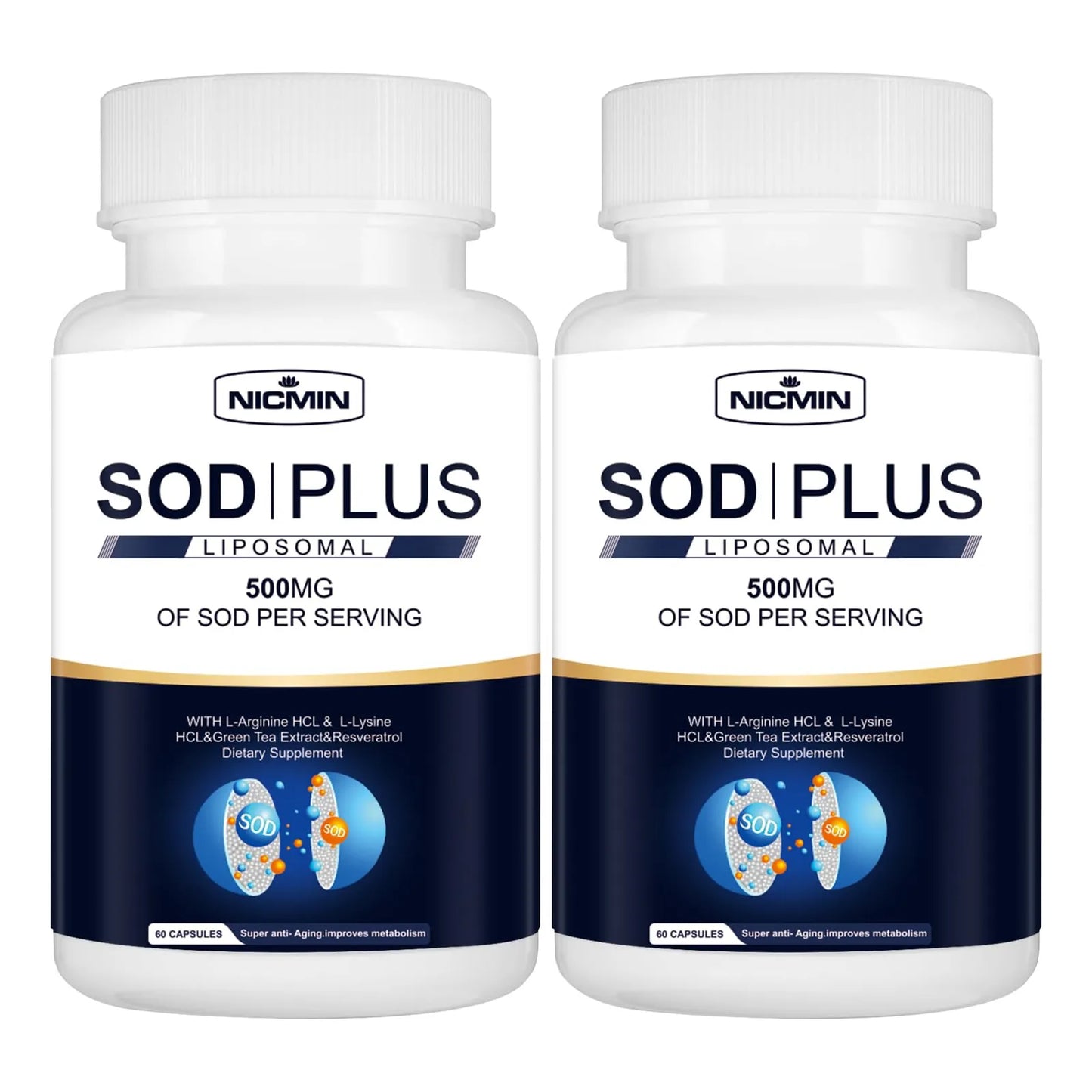 Suplemento Antioxidante SOD Plus 500 Mg Con Glutatión Liposomal Y Resveratrol Para Salud Celular