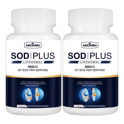 Suplemento Antioxidante SOD Plus 500 Mg Con Glutatión Liposomal Y Resveratrol Para Salud Celular
