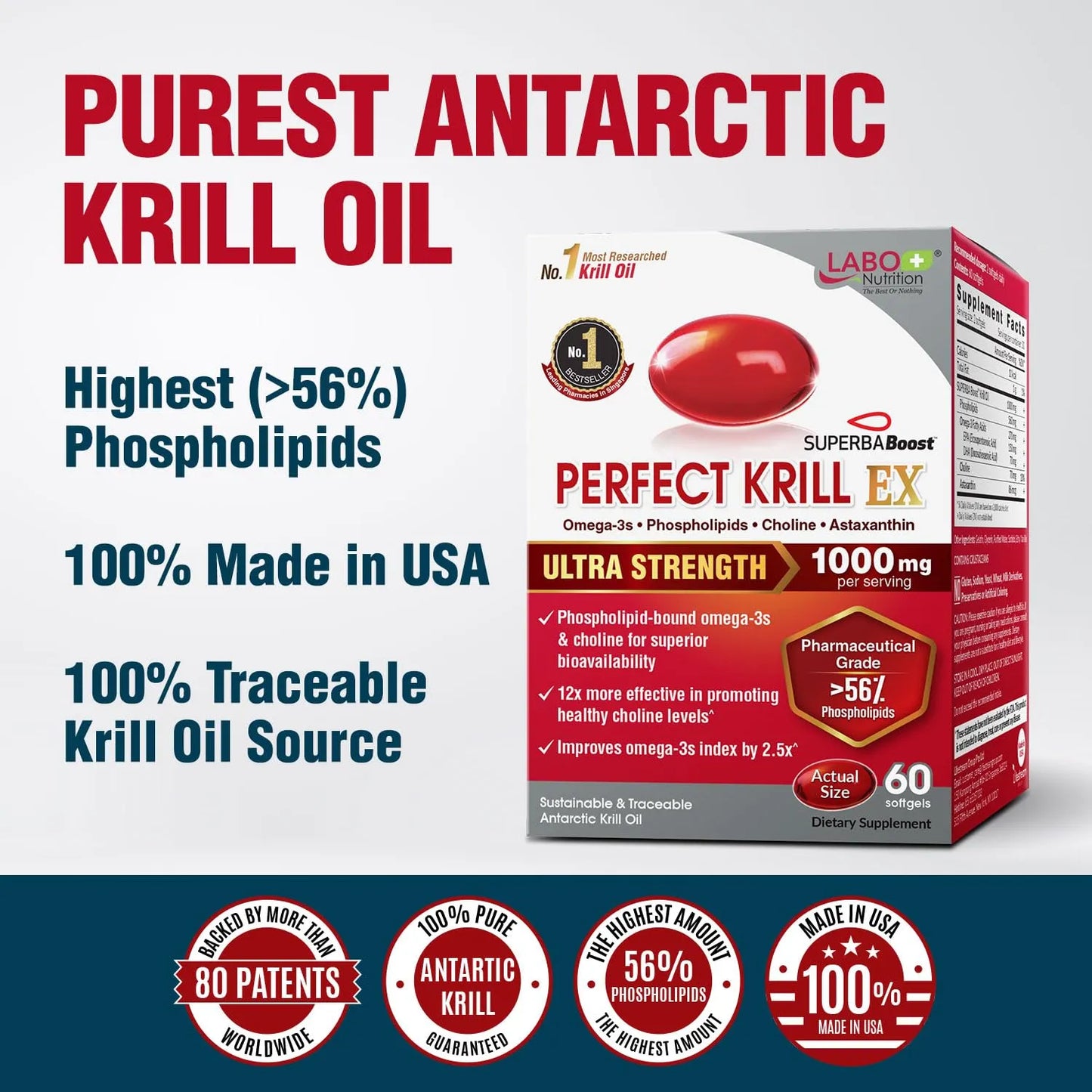 Perfect Krill EX Aceite De Krill Antártico Ultra Fuerte 56 Fosfolípidos Omega 3