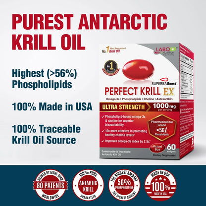 Perfect Krill EX Aceite De Krill Antártico Ultra Fuerte 56 Fosfolípidos Omega 3