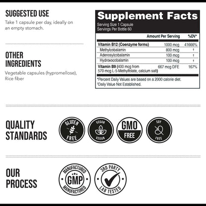 Vitamina B12 1000 Mcg Trifasica Con Metilfolato Energia Y Metabolismo