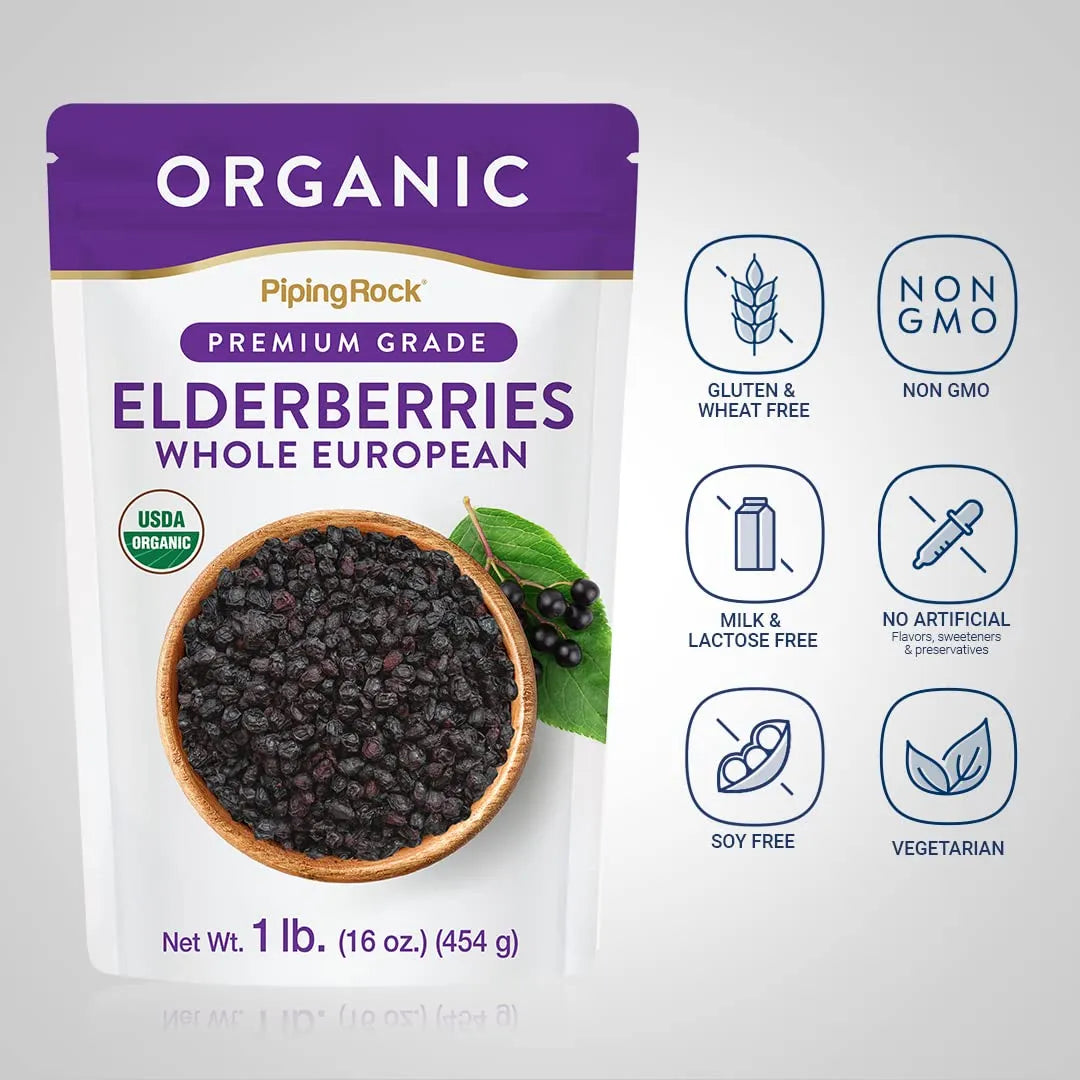 Bayas De Saúco Secas Orgánicas Enteras 450g Suplemento Natural Sin Gluten