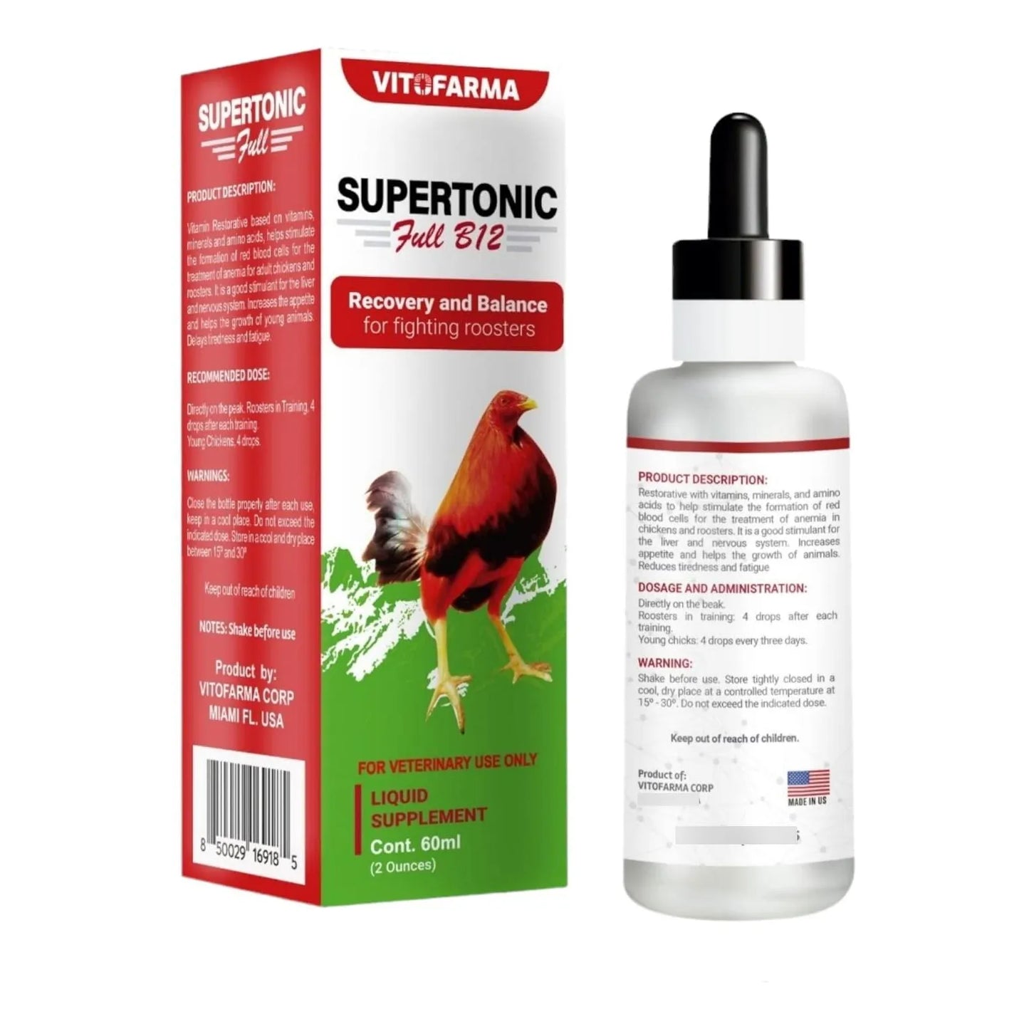 Potenciador Multivitamínico Líquido B12 Para Gallo 60 Ml Mejora Rendimiento y Salud