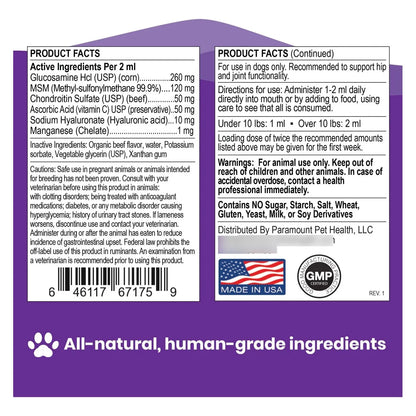 Glucosamina Liquida Natural Para Perros Pequeños 260 Mg Suplemento Articulaciones