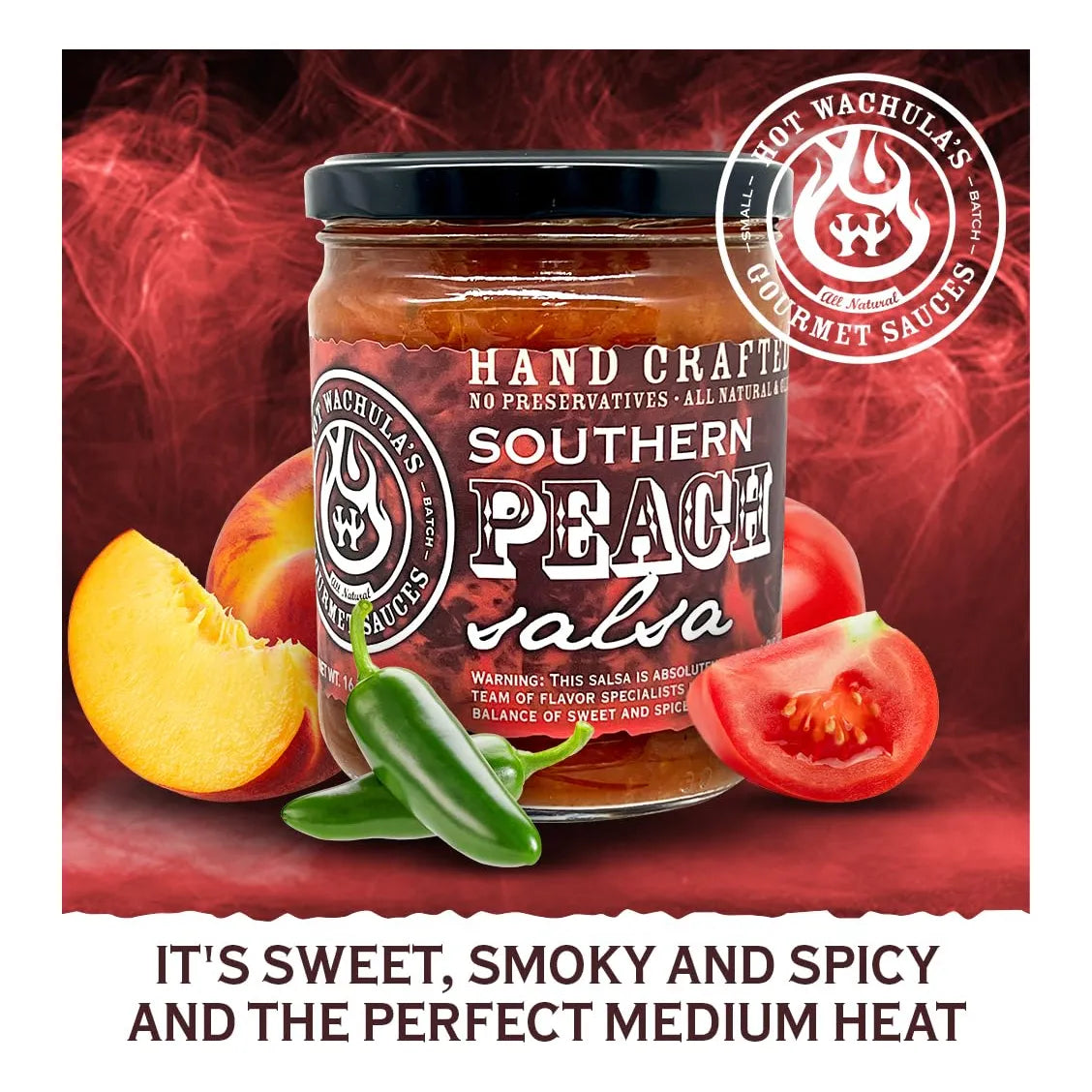 Salsa De Melocotón Dulce Y Picante Hot Wachula 250 Ml Importada