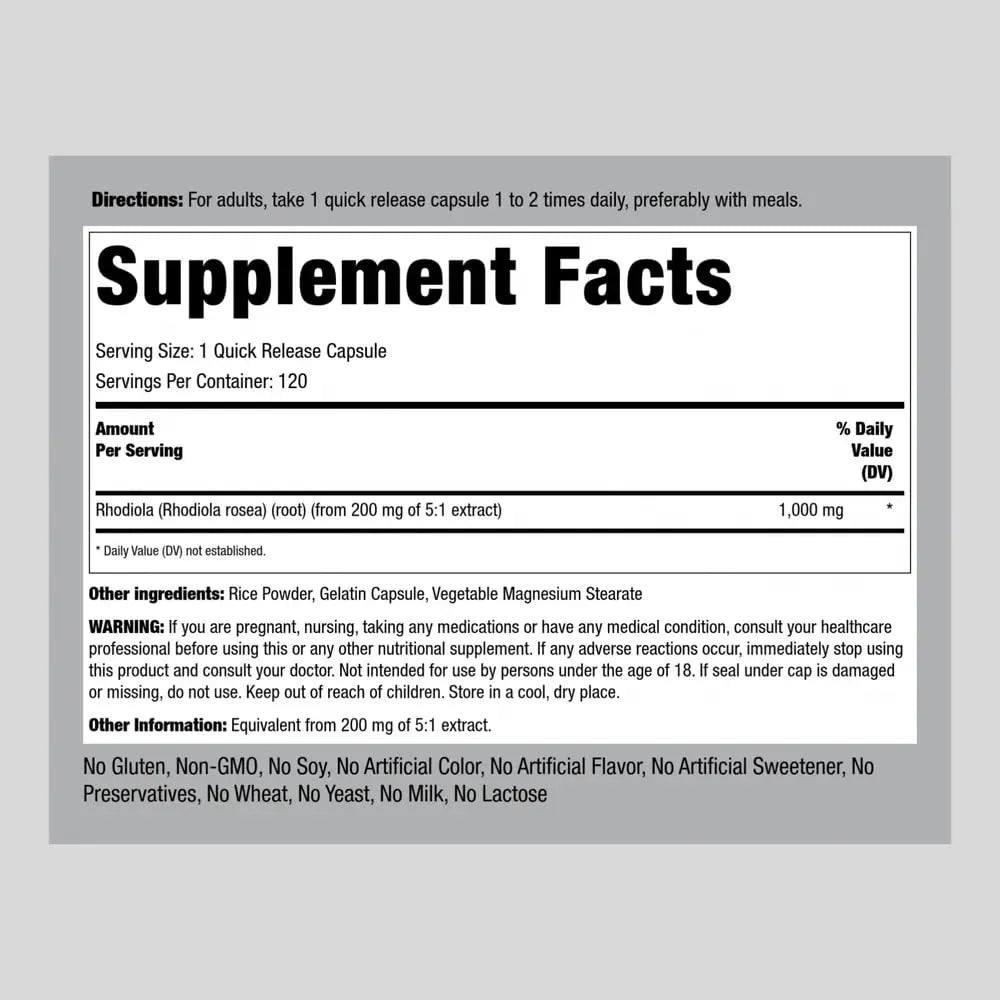 Extracto De Rhodiola Rosea 1000 Mg 120 Cápsulas Energía Natural