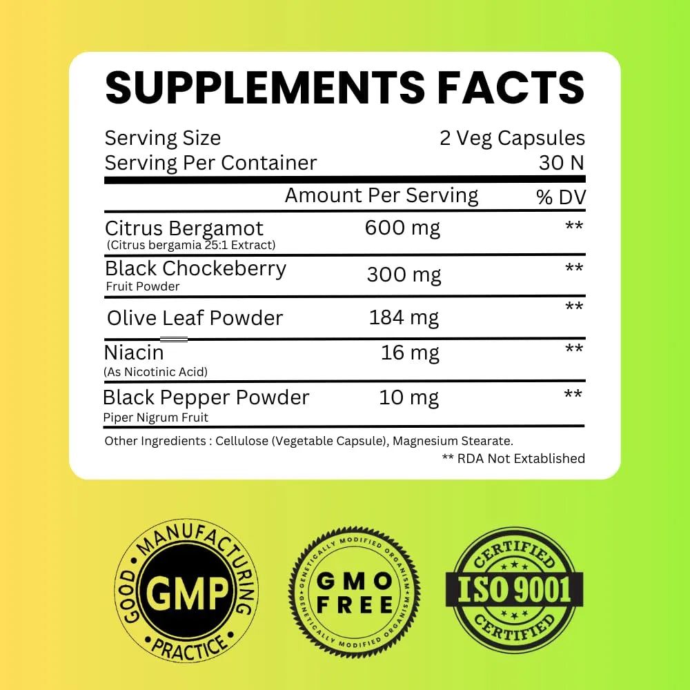 Extracto De Bergamota Cítrica 1110mg Con Bayas Soporte Cardiovascular Y Metabolismo