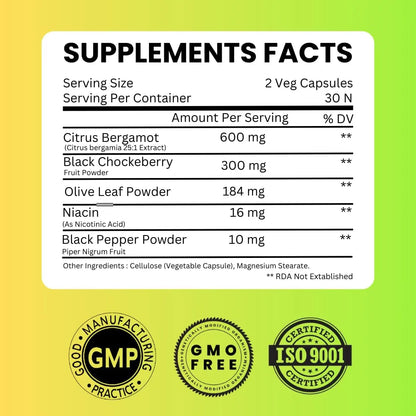 Extracto De Bergamota Cítrica 1110mg Con Bayas Soporte Cardiovascular Y Metabolismo