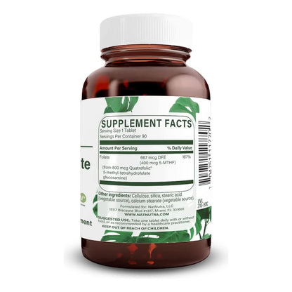 Metilfolato Cuatrefólico L 5 MTHF Vitamina B9 90 Tabletas Veganas Salud Cerebral Y Cardiovascular