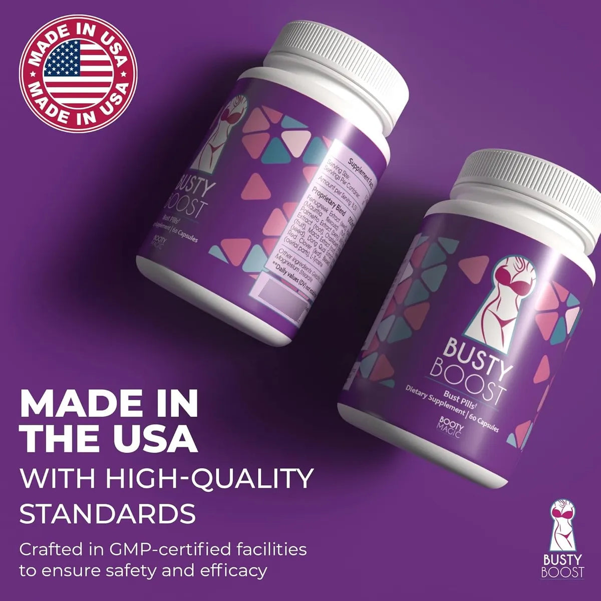 Píldoras Busty Boost Aumento De Busto Natural 60 Cápsulas Fenogreco Y Maca