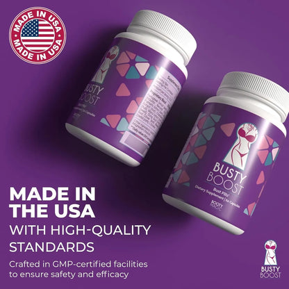 Píldoras Busty Boost Aumento De Busto Natural 60 Cápsulas Fenogreco Y Maca