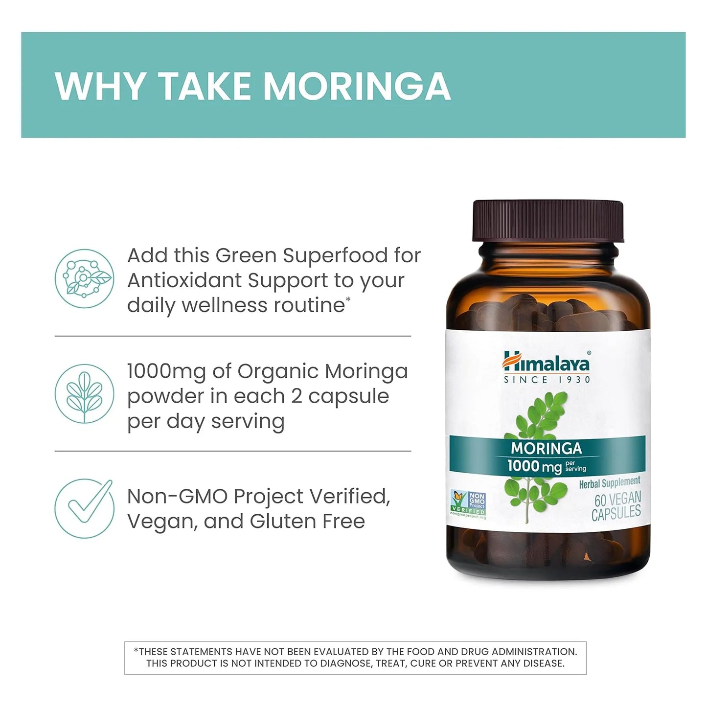 Moringa Himalaya 1000 Mg 60 Cápsulas Superalimento Antioxidante Vegano