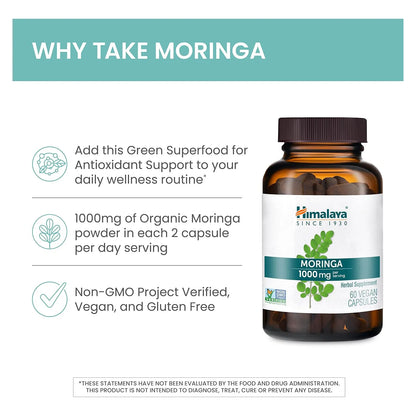 Moringa Himalaya 1000 Mg 60 Cápsulas Superalimento Antioxidante Vegano