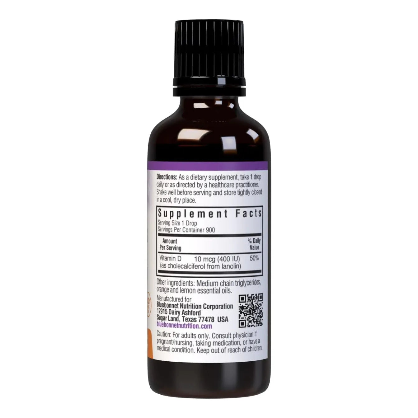Vitamina D3 Liquida 400 UI Gotas Sabor Citricos BlueBonnet Suplemento Salud Osea E Inmune
