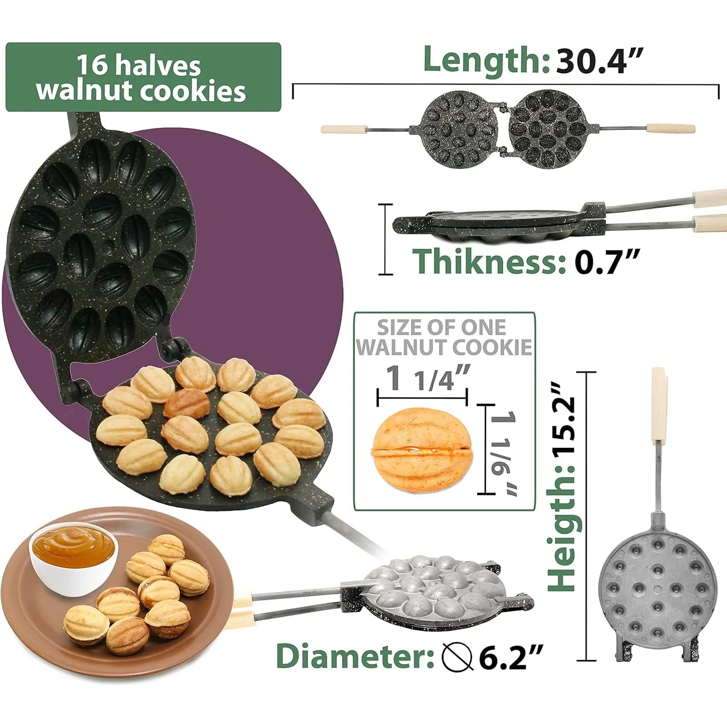 Molde Para Galletas De Nuez Antiadherente 16 Mitades Revestimiento Granito