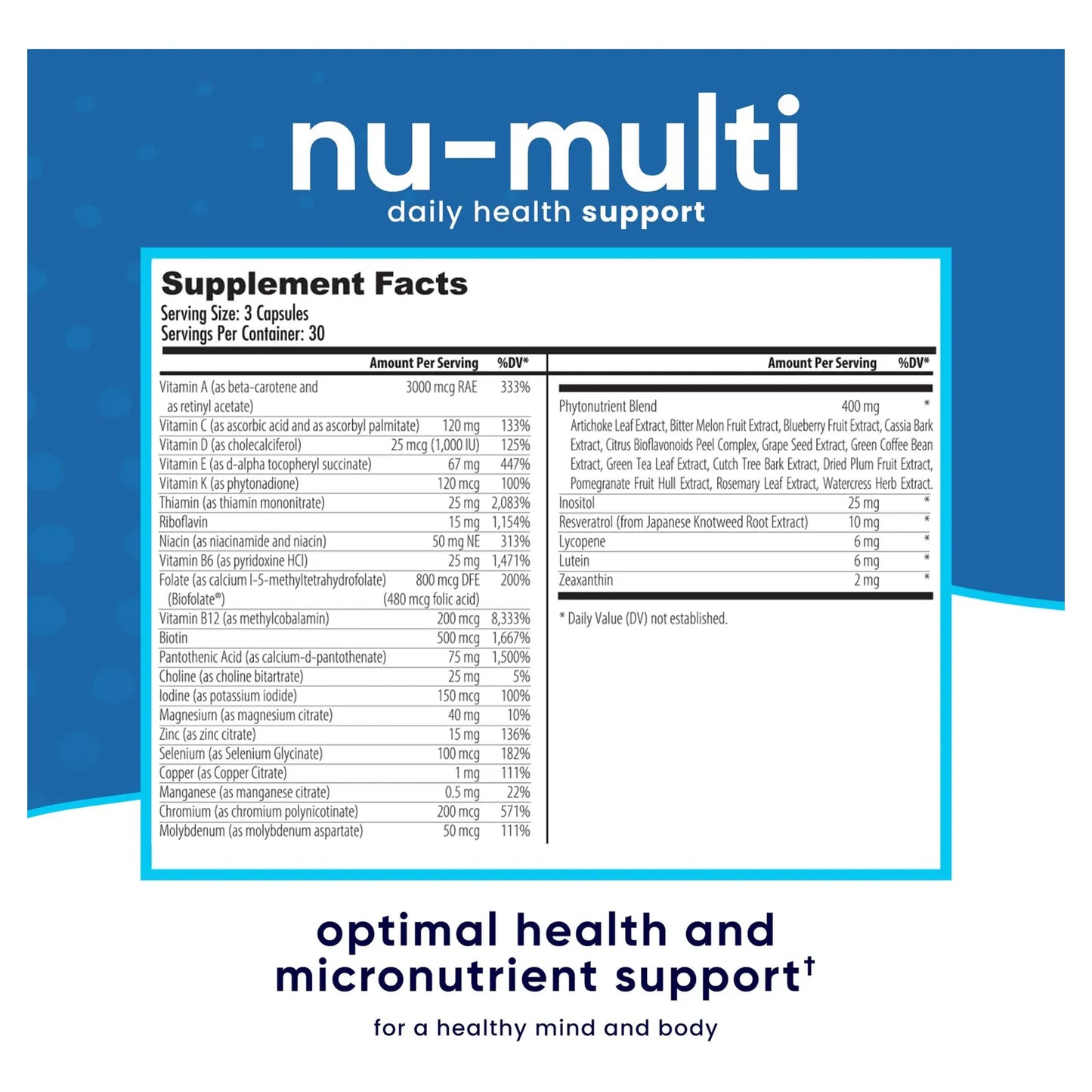 Nu Multi Suplemento Dietetico De Apoyo De Micronutrientes Basicos 90 Capsulas
