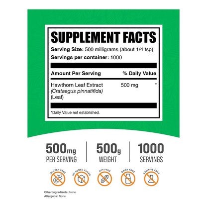 Polvo De Extracto De Hoja De Espino 500 Mg Vegano Sin Gluten 500 G
