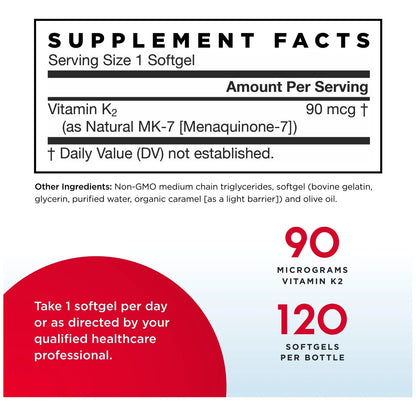 Vitamina K Mk7 90 Mcg 120 Capsulas Blandas Paquete Doble Huesos Fuertes Corazon Sano