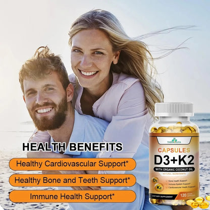 Vitamina D3 5000 Ui Y K2 Alta Potencia Aceite De Coco Orgánico 120 Cápsulas