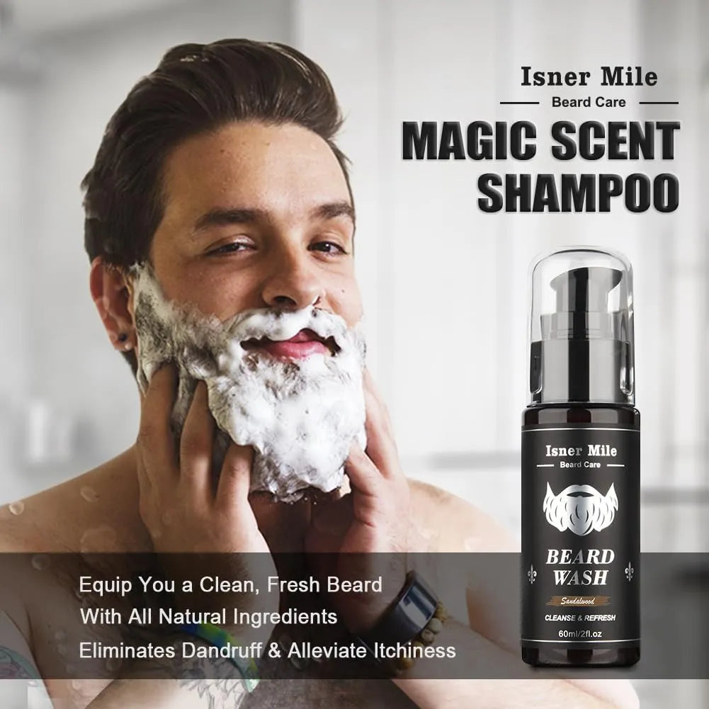 Kit Para Barba Isner Mile Completo Champú Aceite Bálsamo Cepillo Tijeras