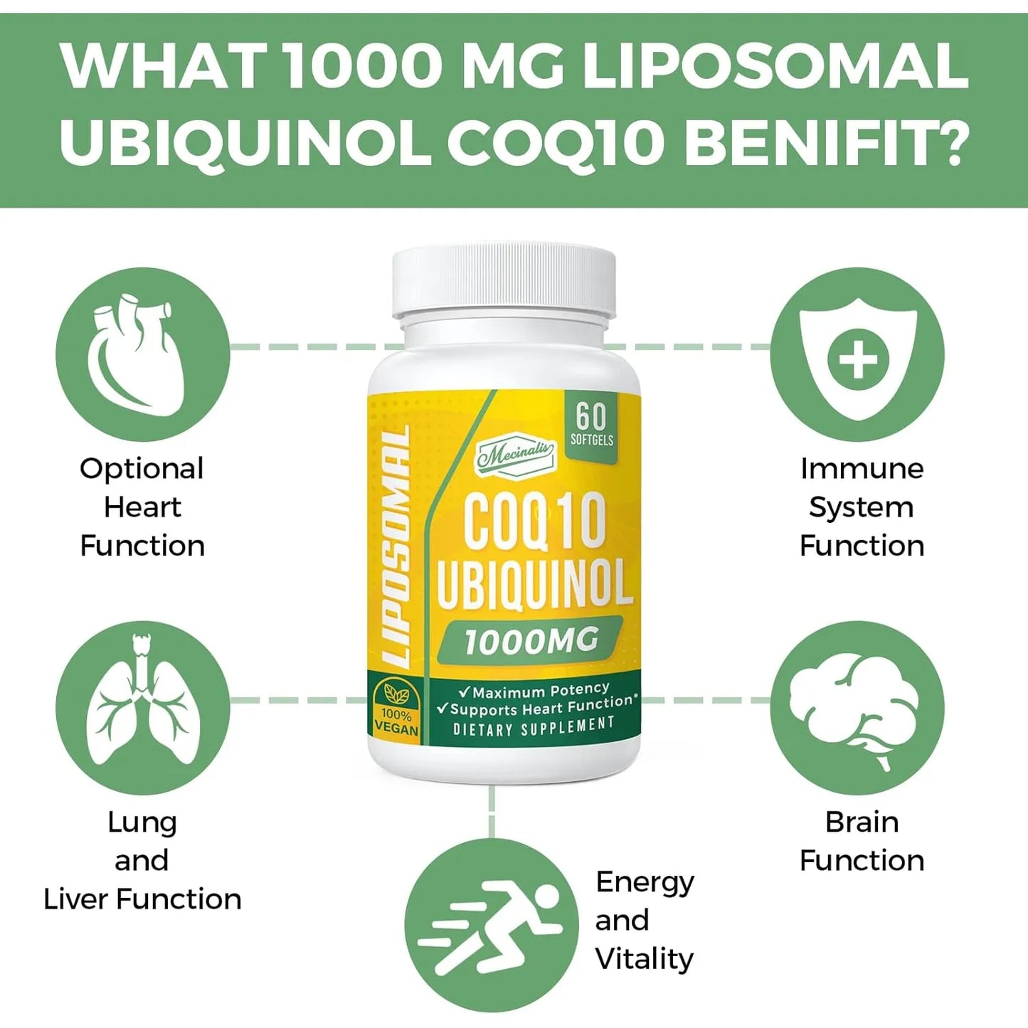 Capsulas Blandas Liposomales Coq10 1000 Mg Alta Absorcion Ubiquinol Vegano