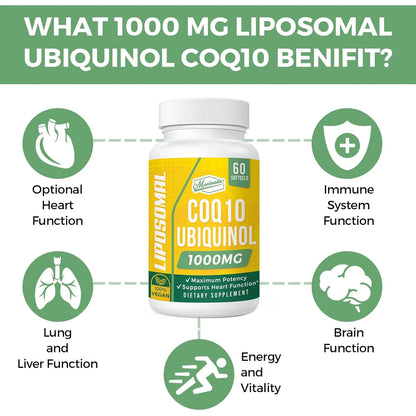 Capsulas Blandas Liposomales Coq10 1000 Mg Alta Absorcion Ubiquinol Vegano